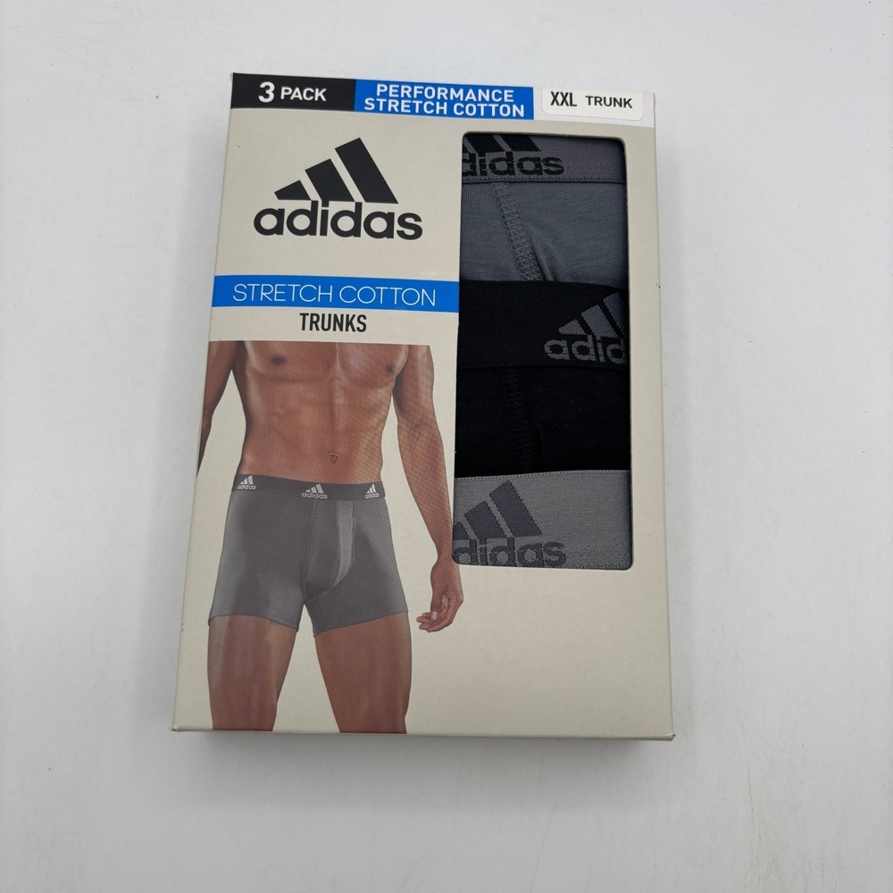 Adidas Performance Stretch Cotton Trunks Mens Size XXL Grey Black 3PK IR0835